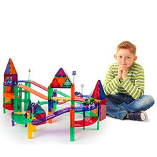 Load image into Gallery viewer, PicassoTiles 128 Piece Race Car Track Building Block Educational Toy Set Magnetic Tiles Magnet Playset 3 LED Car STEM Learning Construction Kit Hand-Eye Fine Motor Skill Training Brain Development
