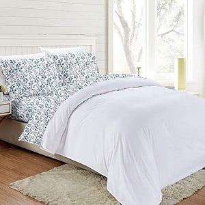 Softan King Bed Sheet Set, 4 PC Green Leaves Printed Brushed Microfiber Elegant Bedding Set, 1 Flat Sheet,1 Deep Pocket Fitted Sheet, and 2 Pillow Cases, Breathable & Silky Soft Feeling Sheets