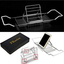 Load image into Gallery viewer, FBasics Bathtub Caddy Stainless Steel Bathtub Tray with Extending Sides and Book Holder
