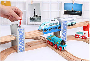 Z MAYABBO Wooden Train Set Accessories Wood Railway Bridge for Railroad Tracks, 2-Level Overpass Compatible for All Railway Tracks System
