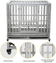 Load image into Gallery viewer, LUCKUP 42&quot; Heavy Duty Dog Cage Strong Metal Kennel and Crate for Medium and Large Dogs Pet Playpen with Four Lockable Casters Indoor/Outdoor Silver
