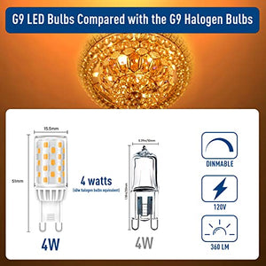 Dimmable G9 LED Bulb 4.5W 3000K 120V Soft Warm White Light Bulbs,CRI85 G9 Bi Pin Bulb (T4 40Watt Halogen Replacement ),450 Lumens,No Flickering, 360 Beam Angle,Energy Saving G9 Small Bulb, 5 Pack