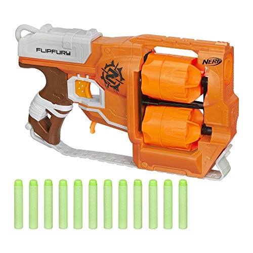 Nerf Zombie Strike FlipFury Blaster -- 2 Flipping 6-Dart Drums -- Fire 6 Darts, Flip, Fire 6 More -- 12 Nerf Zombie Strike Elite Darts (Amazon Exclusive)