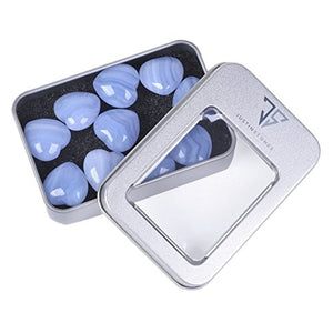 Natural Blue Lace Agate Gemstone Healing Crystal 0.8 Inch Mini Puffy Heart Pocket Stone Iron Gift Box (Pack of 10)