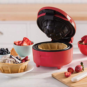 DASH Waffle Bowl Maker: The Waffle Maker Machine for Individual Waffle Bowls, Belgian Waffles, Taco Bowls, Chicken & Waffles, other Sweet or Savory Treats - Red
