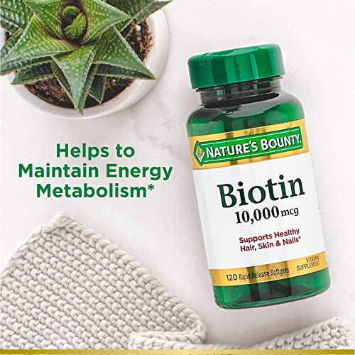 Load image into Gallery viewer, Nature’s Bounty Biotin, Supports Healthy Hair, Skin and Nails, 10000 mcg, Rapid Release Softgels, 120 Ct