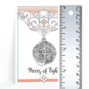 Bright Finished Pirate Pieces of Eight Coin Necklace - Shiny Pewter Replica of Spanish Coin - Handcrafted in USA