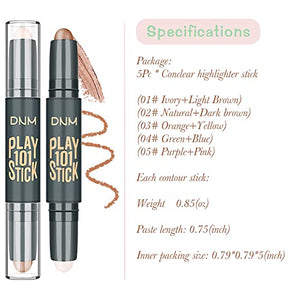 5Pcs Dual-Head Cream Contour Sticks Makeup Kit,Face Makeup Highlighter Pencil&Contouring Makeup kit,Contour Highlight Stick,Makeup Concealer Stick, Primer Face Makeup,Highlighter Makeup Stick Concealer
