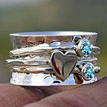 Load image into Gallery viewer, Amethyst and Moonstone Spinner Ring, 925 Sterling Silver Heart Designer Ring, Wide Band Ring, Hammered Meditation Ring (OPTIONS AVAILABLE FOR GEMSTONE &amp; HEART)
