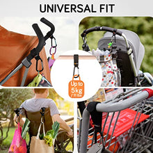 Load image into Gallery viewer, Stroller Hooks for Hanging Bags and Shopping - MadeForMums &amp; Lovedbyparents Award-Winning Stroller Clips - Universal Stroller Clips for Bags - Black, 2 Pack by Baby Uma
