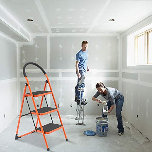Load image into Gallery viewer, LUISLADDERS 3 Step Ladder Step Stool Fold Sturdy Steel Ladder 330lbs EN131 Portable Anti-Slip and Wide Pedal Ladder Multi-Use for Home, Garden and Office (3 Step)
