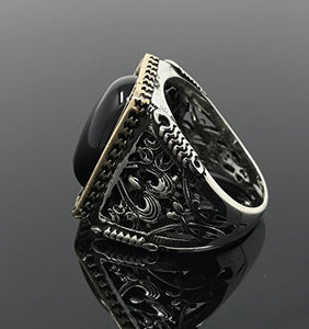 KAR 925K Stamped Sterling Silver Black Onyx Large Men's Ring I1O Gift for Him (12.25)