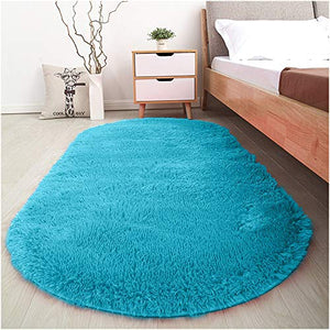 Softlife Fluffy Area Rugs for Bedroom 2.6' x 5.3' Oval Shaggy Floor Carpet Cute Rug for Girls Kids Room Living Room Home Decor, Turquoise Blue