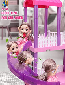 Doll House, Dollhouse w/ Furniture - Pink / Purple Girl Toys | 4 Stories, 11 Rooms w/ 2 Princesses, Slide, Lights, Gifts for 3 4 5 6 7 8 9 10 Year Old Girls Toys(27.6" x 26.8" x 35.8")