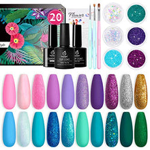 Load image into Gallery viewer, Beetles Gel Nail Polish Kit, Mermaid 20 Colors Soak Off Gel Polish Starter Kit with 1 Base Coat 1 Glossy &amp; 1 Matte Top Coat 3 Nail Brushes 6 Colors Glitter 1 Mermaid Nail Stickers Holiday Gifts Set

