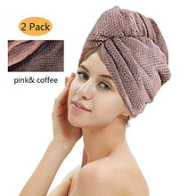 Load image into Gallery viewer, M-bestl 2 Pack Hair Drying Towels, Hair Wrap Towels, Super Absorbent Microfiber Hair Towel Turban with Button Design to Dry Hair Quickly(Coffee&amp; Pink)
