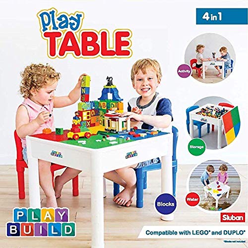 Load image into Gallery viewer, PlayBuild Kids 4 in 1 Play & Build Table Set for Indoor Activity, Outdoor Water Play, Toy Storage & Building Block Fun Includes 2 Toddler Chairs