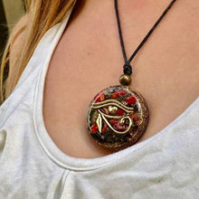 Load image into Gallery viewer, Orgone Pendant, Eye of Horus, Black Tourmaline Healing Crystals and Stones Amulet of Protection - SBB Coil Orgonite Necklace Onyx, Pyrite, Coral - Yoga Meditation Reiki, Handmade, Arte Orgones

