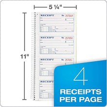 Load image into Gallery viewer, Adams Money and Rent Receipt Book, 2-Part Carbonless, 5-1/4" x 11", Spiral Bound, 200 Sets per Book, 4 Receipts per Page, Sold as 10 Pack, 2000 Sets Total (SC1152)
