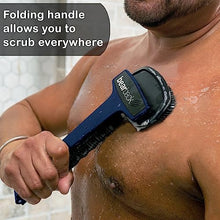 Load image into Gallery viewer, Bearback Back Scrubber: Premium Bath/Shower Back &amp; Body Silicone Scrubber with Long Extendable Folding Handle for Adults/Men/Women/Elderly. Removable Scrubber. American Small Business (Navy)
