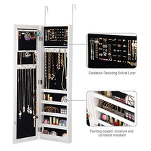 Load image into Gallery viewer, Giantex Jewelry Cabinet Armoire Door Wall Mounted, with Full Length Mirror and 5 Storage Shelves for Display Bracelets Rings Cosmetics Hanging Organizer, Mirrored Storage Jewelry Cabinets (White)
