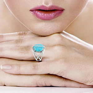 Sterling Silver Ring with Genuine Turquoise (SELECT color) (Turquoise Inlay, 6)