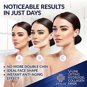 20 Piece V Line Shaping Face Masks – Lifting Hydrogel Collagen Mask with Aloe Vera – Anti-Aging and Anti-Wrinkle Band - Double Chin Reducer Strap