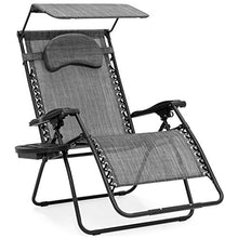 Load image into Gallery viewer, Best Choice Products Oversized Steel Mesh Zero Gravity Reclining Lounge Patio Chair w/Folding Canopy Shade and Cup Holder, Gray
