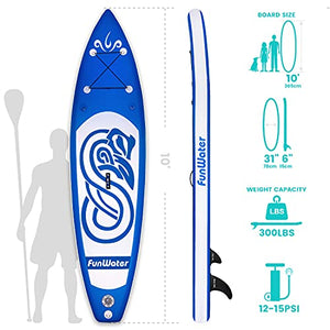 FunWater SUP Inflatable Stand Up Paddle Board 10'x31''x6'' Ultra-Light Inflatable Paddleboard with ISUP Accessories,Fins,Adjustable Paddle, Pump,Backpack, Leash, Waterproof Phone Bag,Kayak Seat