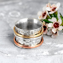 Load image into Gallery viewer, Boho-Magic 925 Sterling Silver Spinner Larimar Ring for Women with Copper and Brass Fidget Rings Bands (10)

