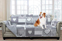 Load image into Gallery viewer, Brilliant Sunshine Gray Heart Love Patchwork, Reversible Large Sofa Protector for Seat Width up to 70", Furniture Slipcover, 2" Strap, Couch Slip Cover for Pets, Kids, Dogs, Cats, Sofa, Gray
