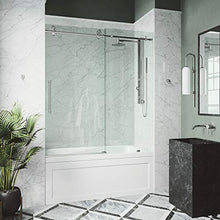 Load image into Gallery viewer, VIGO VG6044STCL6066 2.75"L -60"W -66"H Elan Cass Aerodynamic Frameless Sliding Tub Door with Clear Tempered Glass and Stainless Steel Hardware in Stainless Steel Finish with Reversible Handle
