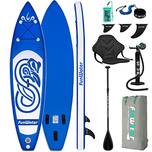 FunWater SUP Inflatable Stand Up Paddle Board 10'x31''x6'' Ultra-Light Inflatable Paddleboard with ISUP Accessories,Fins,Adjustable Paddle, Pump,Backpack, Leash, Waterproof Phone Bag,Kayak Seat