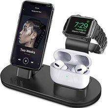 Load image into Gallery viewer, OLEBR 3 in 1 Charging Stand Compatible with iWatch Series 5/4/3/2/1, AirPods and iPhone 11/11 Pro/11 Pro Max/Xs/X Max/XR/X/8/8Plus/7/7 Plus /6S /6S Plus(Original Charger &amp; Cables Required) Black
