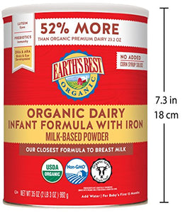 Earth's Best Organic Dairy Infant Powder Formula with Iron, Omega-3 DHA and Omega-6 ARA, 35 Ounce