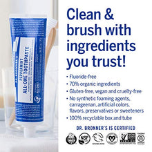 Load image into Gallery viewer, Dr. Bronner’s - All-One Toothpaste (Peppermint, 5 ounce) - 70% Organic Ingredients, Natural and Effective, Fluoride-Free, SLS-Free, Helps Freshen Breath, Reduce Plaque, Whiten Teeth, Vegan
