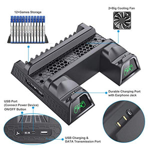 PS4 Stand Cooling Fan Station for Playstation 4/PS4 Slim/PS4 Pro, OIVO PS4 Pro Vertical Stand with Dual Controller EXT Port Charger Dock Station and 12 Game Slots