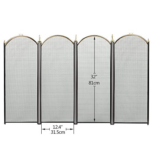 Load image into Gallery viewer, Amagabeli Large Gold Fireplace Screen 4 Panel Ornate Wrought Iron Black Metal Fire Place Standing Gate Decorative Mesh Solid Baby Safe Proof Fence Steel Spark Guard Cover Outdoor Tools Accessories