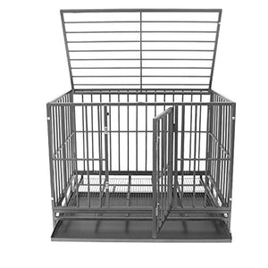 Polar Aurora Pet Dog Cage Heavy Duty Strong Metal Crate Kennel Playpen w/Lockable 4 Wheels&Tray (42, Grey)