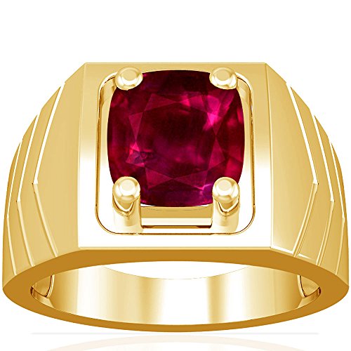 18K Yellow Gold Cushion Cut Ruby Mens Ring