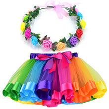Load image into Gallery viewer, MY-PRETTYGS Layered Tulle Ballet Rainbow Tutu Skirt with Flower Crown Wreath Headband
