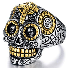 Load image into Gallery viewer, XIEXIELA Sugar Skull Rings Stainless Steel Day of the Dead Gothic Cross Flower Cool Mens Jewelry Halloween Size 9
