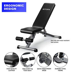Adjustable Weight Bench, Kitopa Utility Workout Bench for Home Strength Training, Gym Incline Decline Bench for Full Body Exercise