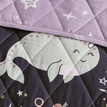 Load image into Gallery viewer, Urban Habitat Kids Magical Narwhals Reversible 100% Cotton Quilt, Novel Animal Print Modern All Season Down Alternative Bed Set for Kids, Decorative Pillows, Twin(68"x88"), Purple Multi 4 Piece
