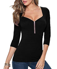 Load image into Gallery viewer, Afibi Women's Square Neck Zip Front Empire Waist Blouse Tees Tops (XX-Large, Black)
