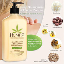 Load image into Gallery viewer, Hempz Sweet Pineapple &amp; Honey Melon Moisturizing Skin Lotion, Natural Hemp Seed Herbal Body Moisturizer with Jojoba, Natural Extracts, Vitamin A and E, 17 oz, 2 Pack Bundle
