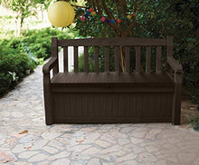 Load image into Gallery viewer, Keter Solana 70 Gallon Storage Bench Deck Box for Patio Furniture, Front Porch Decor and Outdoor Seating – Perfect to Store Garden Tools and Pool Toys, Brown
