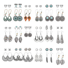 Load image into Gallery viewer, YADOCA 36 Pairs Boho Vintage Drop Dangle Earrings Set for Women Bohemian National Style Studs Hollow Piercing Jewelry Gifts
