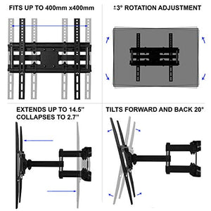 Cheetah Mounts Dual Articulating Arm TV Wall Mount Bracket for 20-65” TVs up to VESA 400 and 115lbs, Mounts on Studs up to 16” and Includes a Twisted Veins 10’ HDMI Cable & 6” 3-Axis Magnetic Bubble