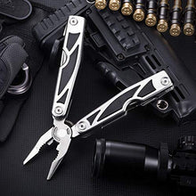 Load image into Gallery viewer, Tactical Knife - Serrated Blade Survival Knifes for Men - Fixed Blade Hunting Camping Hiking Knofe -Bundle with-Multitool 12in1 with Survival E-Book - Multitools with Pliers Knife Awl Saw Screwdriver

